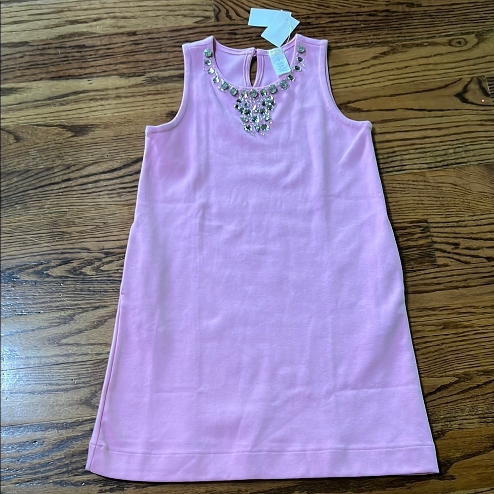 J.Crew crewcuts, pink shift dress with gemstone embellishment neckline NWT